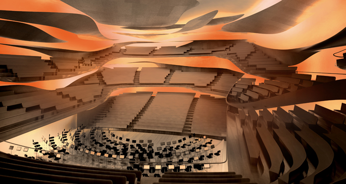 концертный зал филармонии в амберном освещении