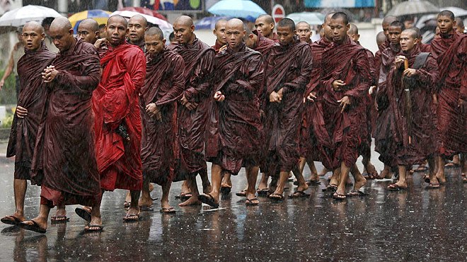 monks protest in myanmar