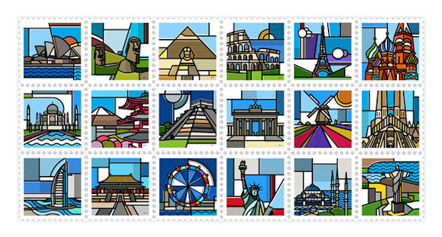 Фрагменты городов мира на почтовых марках