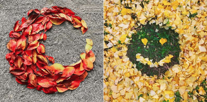 Уличное искусство из опавших листьев в Японии