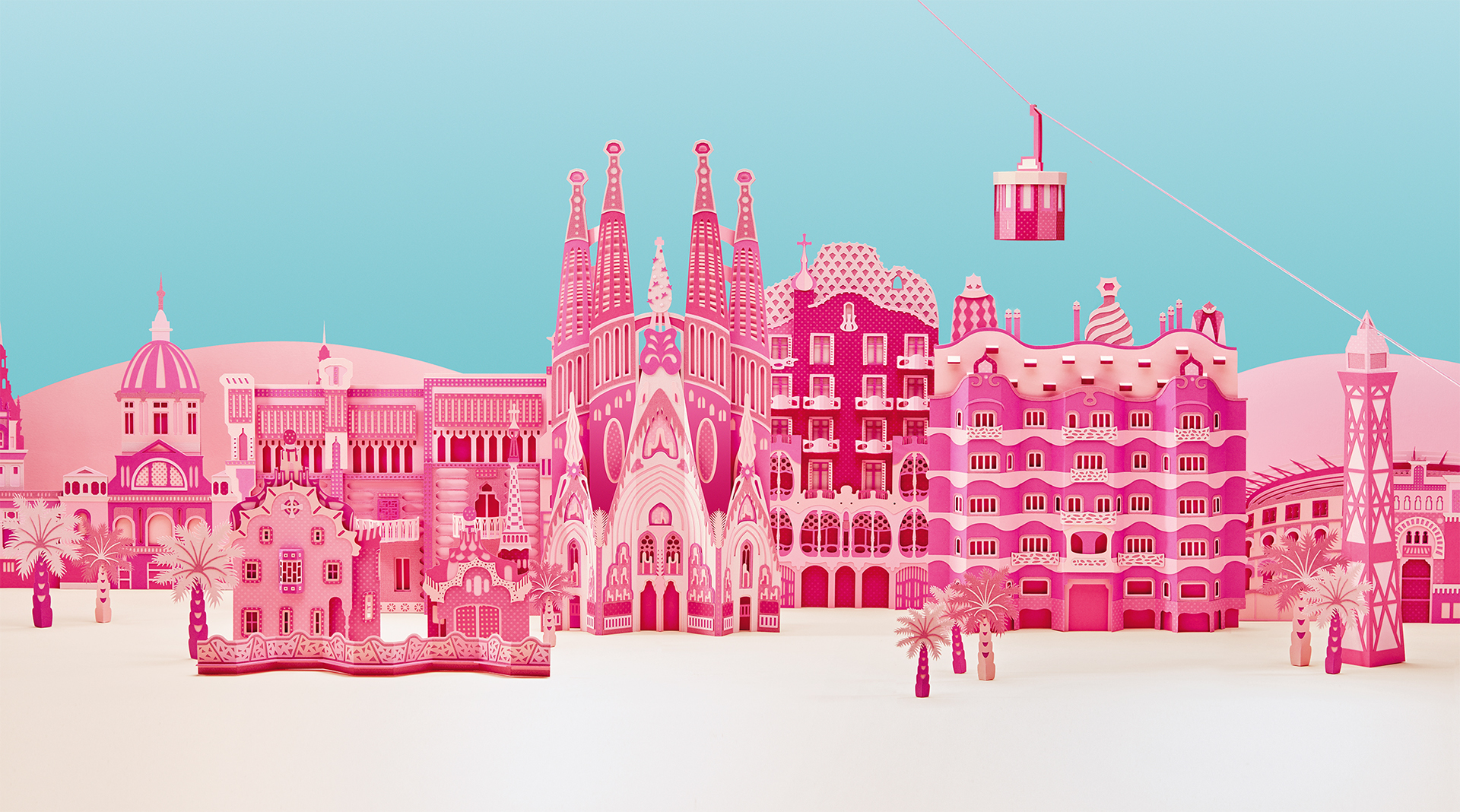 Барселона из розовой бумаги