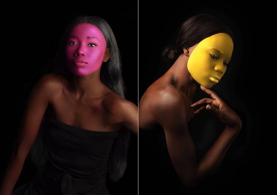 Женские портреты с цветными лицами