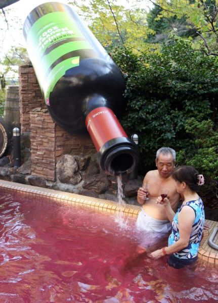 swimming pool with red wine beaujolais nouveau