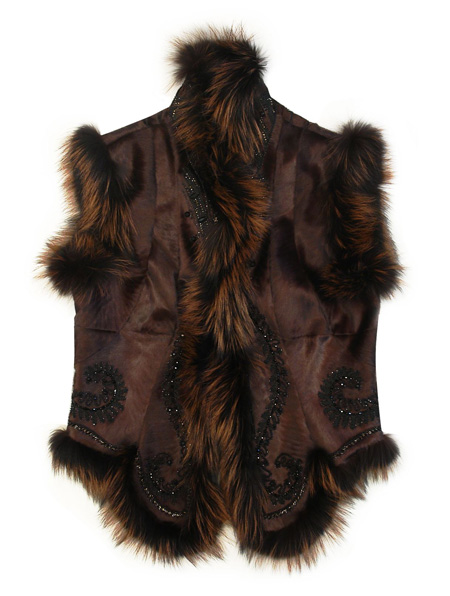 Жилет из меха и кожи, расшитый стразами Roberto Cavalli