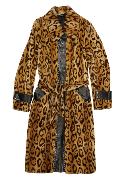 Пальто из крашеной лисы с кожанымми вставками Roberto Cavalli