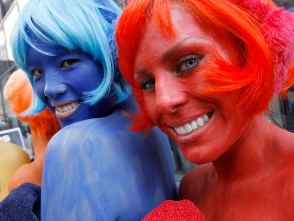 PETA Members Protest Outside the M&M's World Store in New York