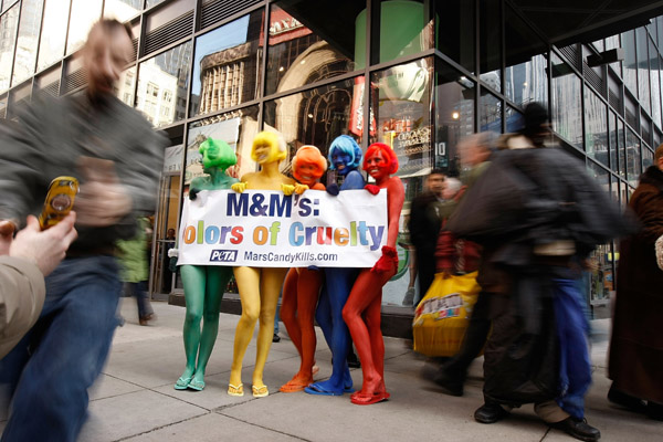 PETA Members Protest Outside the M&M's World Store in New York