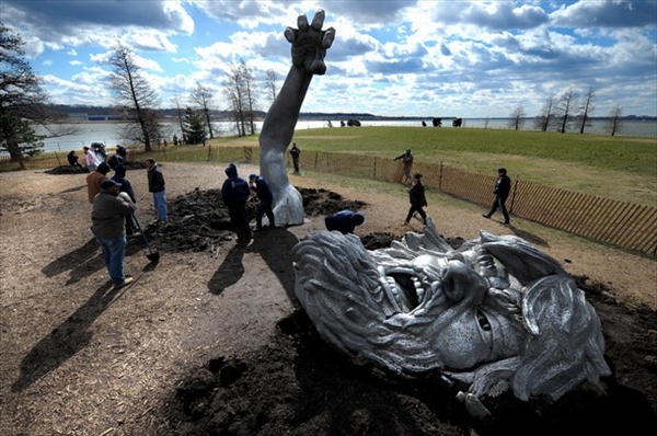 The Awakening public sculpture excavation, Hains Point, Washington