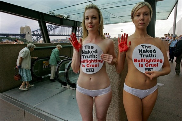 Topless demonstration by PETA at Circular Quay in Sydney