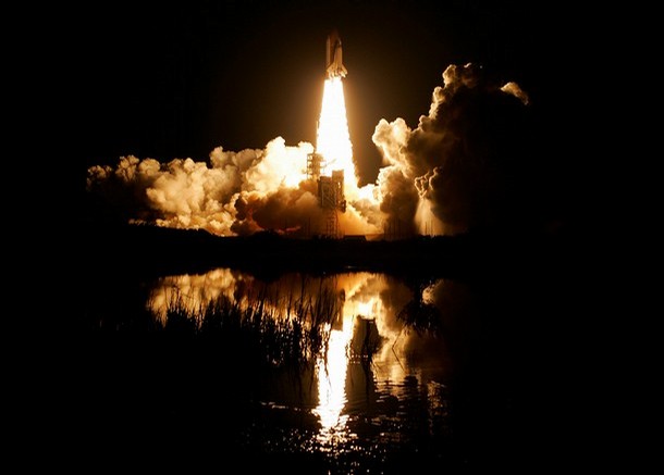 The space shuttle Endeavour lifts off from the launch pad 39-A, at the Kennedy Space Center