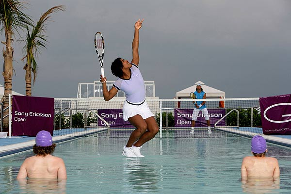 Serena Williams, Rafael Nadal, Sony Ericsson Open event on the swimming pool of the Hotel Gansevoort
