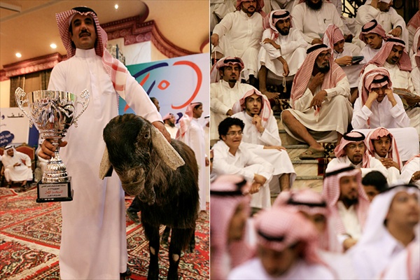 Победительница конкурса красоты среди коз со своим хозяином Мухаммадом Хавасом