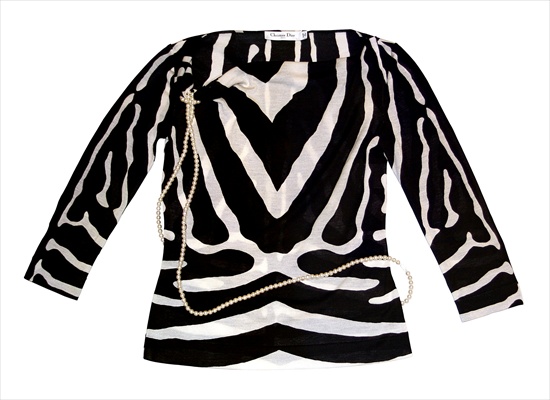 Блуза с принтом зебры и нитью из искусственного жемчуга Dior