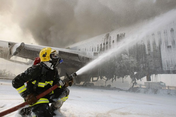 Fire fighters training at Ben Gurion airpot in Tel Aviv