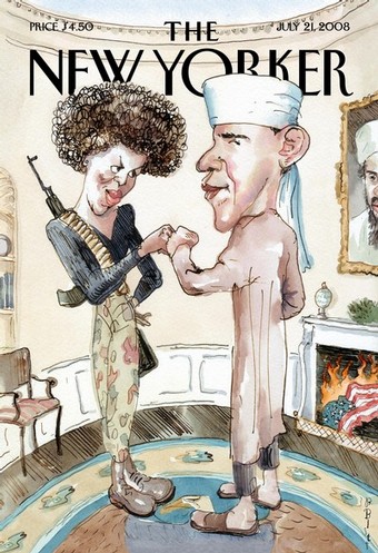 The New Yorker caricature with Barack Obama and Michelle Obama