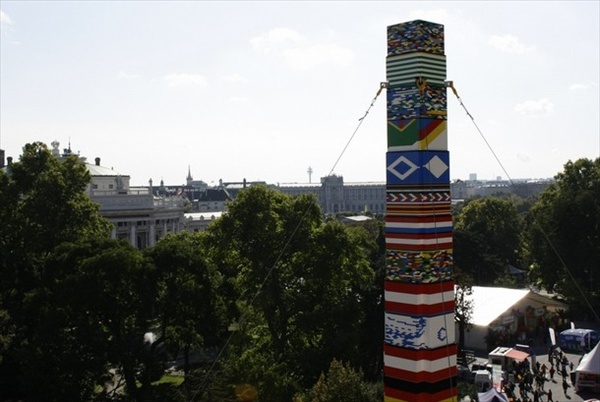 world's tallest standing Lego tower at 29.48 metres in front of the city hall in Vienna
