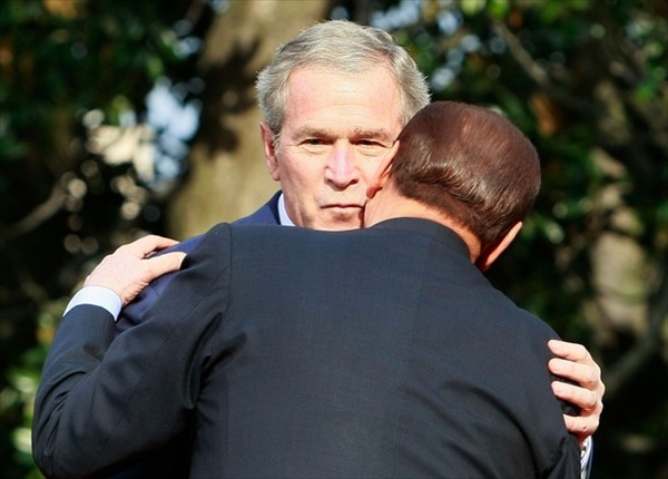 George W Bush welcome Silvio Berlusconi in USA