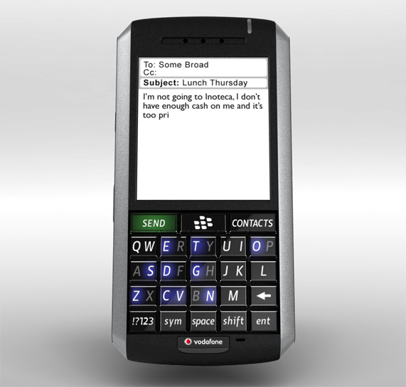 изображения концепта мобильного телефона коммуникатор Blackberry 7130 и клавиатуру Optimus Keyboard
