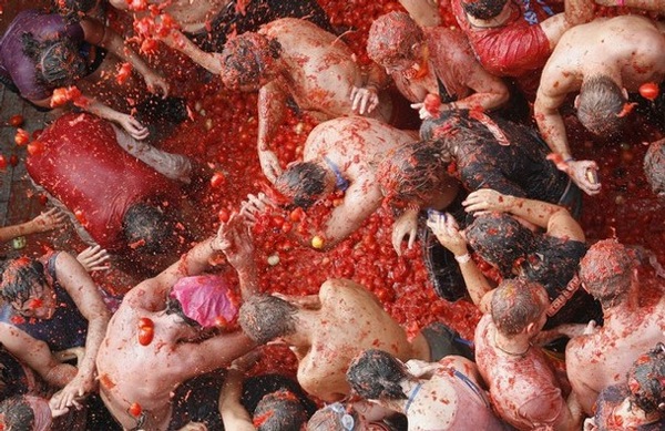 Tomatina in Sutamarchan, northeast of Bogota, Colombia