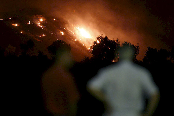 Forest fire burning on island of La Palma, in Canary Islands