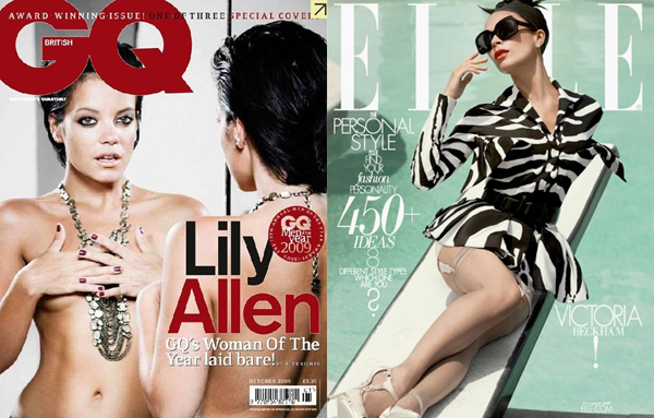 Две британские певицы на обложках журналов: Лили Аллен в GQ UK, Виктория Бэкхэм в US Elle