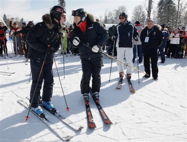 Vladimir Pution and Dmitry Medvedev - Rosa Khutor ski resort in Krasnaya Polyana near Sochi