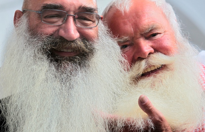 Albert Schmid (L) of Zurich (Switzerland), winner of the 26th International Alpine Beard Competition