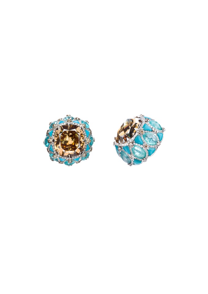 5_champagne diamonds inlaid into turquoise and paraiba earrings.jpg