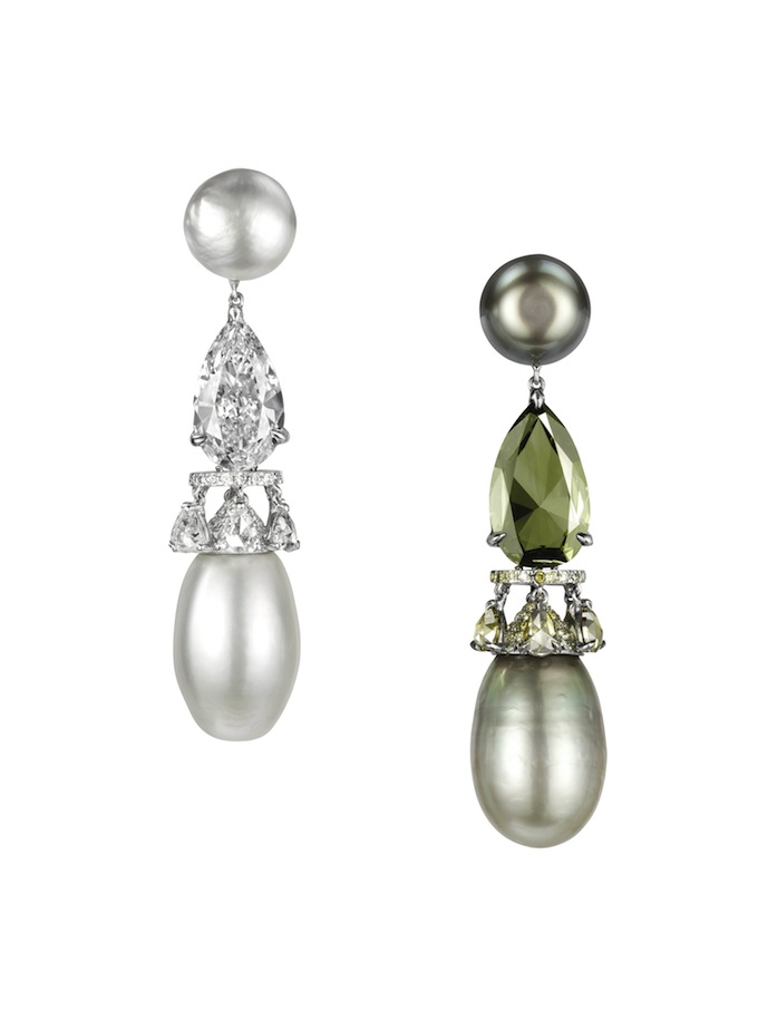 Natural Green and white pearls with agreen chameleon diamond earrings.jpg