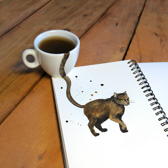 Кошки, нарисованные с помощью кофе. ФОТО